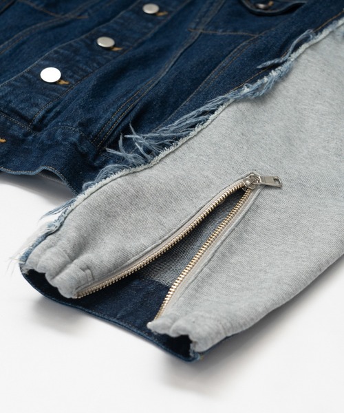 Wizzard（ウィザード）の「Wizzard ウィザード / WASHED DOCKING DENIM BLOUSON ウォッシュドドッキングデニムブルゾン（ブルゾン・メンズ・ホワイト/インディゴブルー/ブラック・3/1/2）」の7枚目の写真