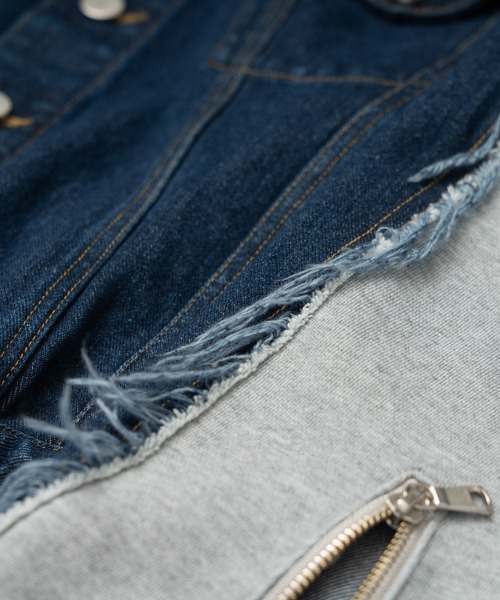 Wizzard（ウィザード）の「Wizzard ウィザード / WASHED DOCKING DENIM BLOUSON ウォッシュドドッキングデニムブルゾン（ブルゾン・メンズ・ホワイト/インディゴブルー/ブラック・3/1/2）」の10枚目の写真