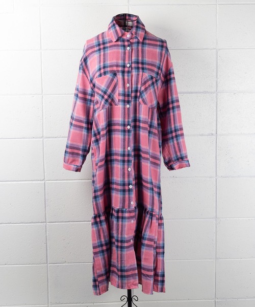 me+em select（ミームセレクト）の「ギャザー切替チェックフランネルシャツワンピース（シャツワンピース・レディース・ピンク/グリーン・FREE）」の22枚目の写真