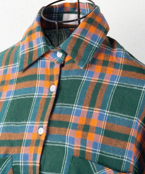 me+em select（ミームセレクト）の「ギャザー切替チェックフランネルシャツワンピース（シャツワンピース・レディース・ピンク/グリーン・FREE）」の10枚目の写真