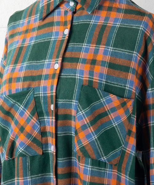 me+em select（ミームセレクト）の「ギャザー切替チェックフランネルシャツワンピース（シャツワンピース・レディース・ピンク/グリーン・FREE）」の16枚目の写真