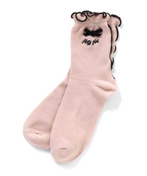 algy（アルジー）の「りぼん付きメロークルーソックス（ソックス/靴下・キッズ・ブラック/オフホワイト/ピンク・21/24）」の3枚目の写真