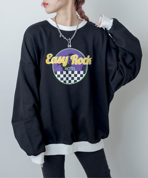 RASVOA(ラスボア)の「Easy Rock配色トレーナー/スウェット(スウェット・レディース・ブラック/オフホワイト・FREE)」の2枚目の写真