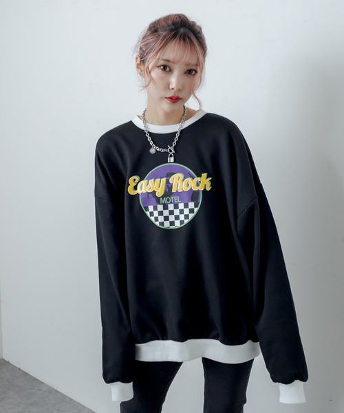 RASVOA(ラスボア)の「Easy Rock配色トレーナー/スウェット(スウェット・レディース・ブラック/オフホワイト・FREE)」の3枚目の写真