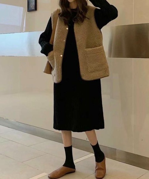 Vipoa（ヴィポア）の「ルーズボアベスト（ベスト・レディース・ベージュ/チョコ・FREE）」の8枚目の写真