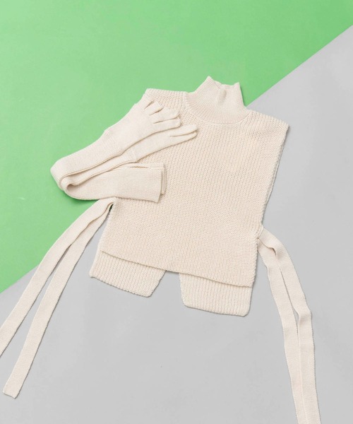 MAISON SPECIAL（メゾンスペシャル）の「グローブセットニットビブ【MAISON SPECIAL/メゾンスペシャル】（ニット/セーター・レディース・ホワイト/ブラック/グレー・FREE）」の11枚目の写真