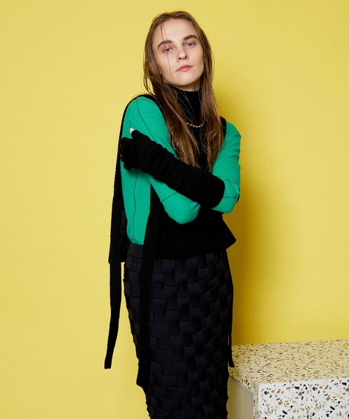 MAISON SPECIAL（メゾンスペシャル）の「グローブセットニットビブ【MAISON SPECIAL/メゾンスペシャル】（ニット/セーター・レディース・ホワイト/ブラック/グレー・FREE）」の9枚目の写真