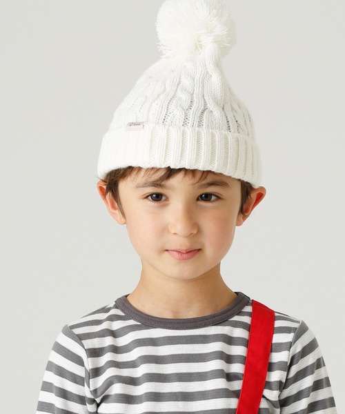 D.fesense（ディーフェセンス）の「ポンポンニットキャップ（ニットキャップ/ビーニー・キッズ・オフホワイト/グレー/ネイビー/ライム・49cm/53cm）」の2枚目の写真