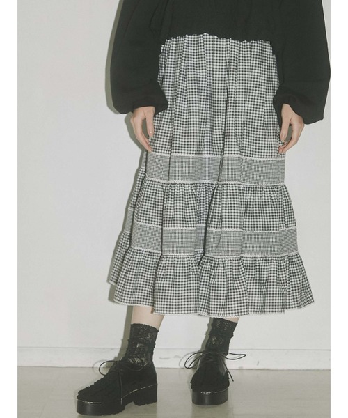 merry jenny（メリージェニー）の「イレギュラーチェックフレアスカート（スカート・レディース・グレー/ブラック/ブルー・FREE）」の6枚目の写真