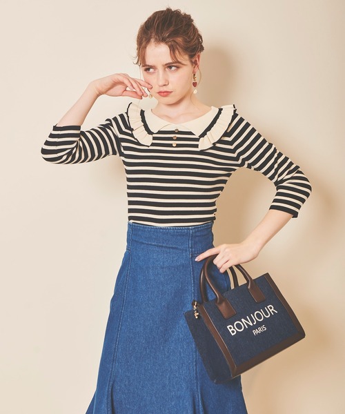 31 Sons de mode（トランテアン　ソン　ドゥ　モード）の「ロゴ入りトートバッグ（トートバッグ・レディース・オフホワイト/インディゴブルー・FREE）」の16枚目の写真