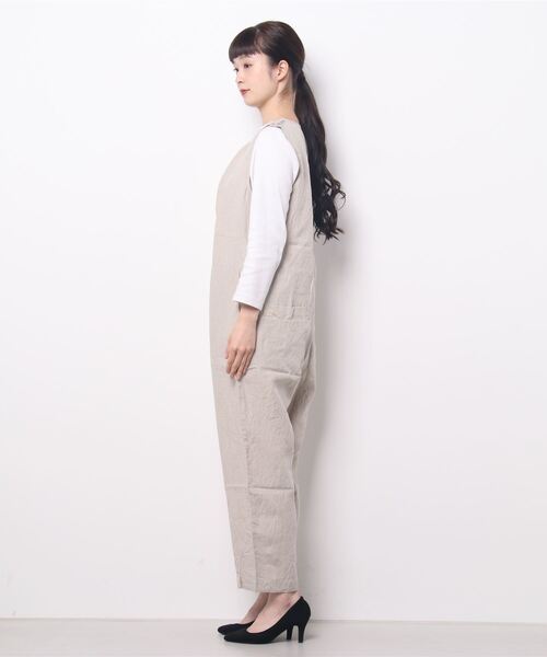 note et silence （ノートエシロンス）の「【 AMB100貨 】 トリプルワッシャーリネンオールインワン（つなぎ/オールインワン・レディース・ブラック/キナリ・FREE）」の11枚目の写真