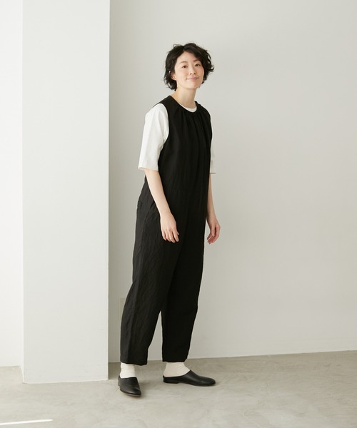 note et silence （ノートエシロンス）の「【 AMB100貨 】 トリプルワッシャーリネンオールインワン（つなぎ/オールインワン・レディース・ブラック/キナリ・FREE）」の3枚目の写真