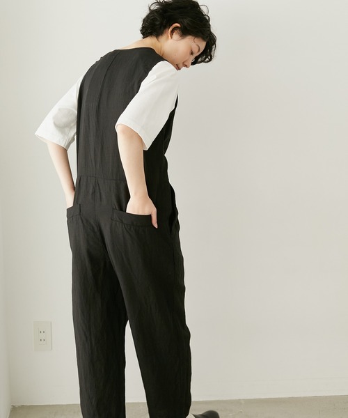 note et silence （ノートエシロンス）の「【 AMB100貨 】 トリプルワッシャーリネンオールインワン（つなぎ/オールインワン・レディース・ブラック/キナリ・FREE）」の14枚目の写真