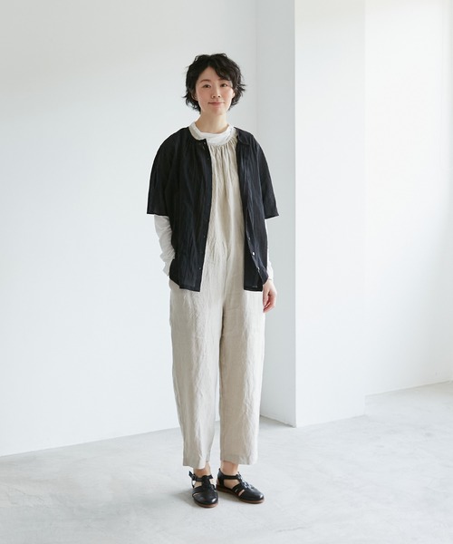 note et silence （ノートエシロンス）の「【 AMB100貨 】 トリプルワッシャーリネンオールインワン（つなぎ/オールインワン・レディース・ブラック/キナリ・FREE）」の5枚目の写真