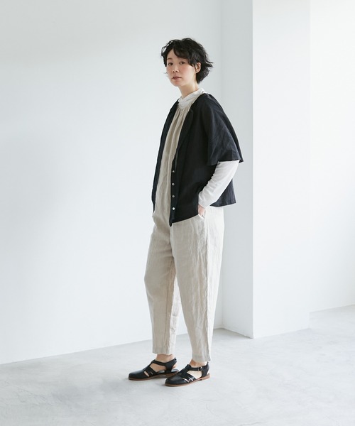 note et silence （ノートエシロンス）の「【 AMB100貨 】 トリプルワッシャーリネンオールインワン（つなぎ/オールインワン・レディース・ブラック/キナリ・FREE）」の7枚目の写真