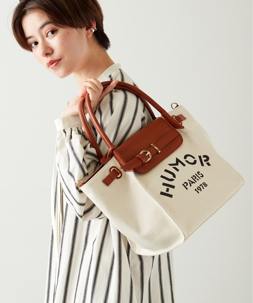 Via Demizon(ビアデミゾン)の「ロゴプリントの2WAYトートバッグ(トートバッグ・レディース・ベージュ/グレー/ブラック/キャメル・フリー)」の4枚目の写真