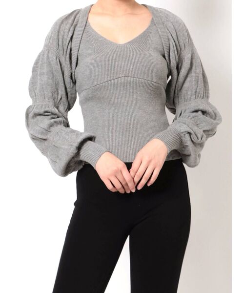 EMODA（エモダ）の「シャーリングボレロセットニット（ニット/セーター・レディース・ブラック/グレー/グリーン・FREE）」の3枚目の写真