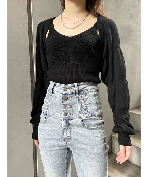 EMODA（エモダ）の「シャーリングボレロセットニット（ニット/セーター・レディース・ブラック/グレー/グリーン・FREE）」の2枚目の写真