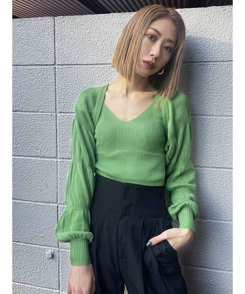 EMODA（エモダ）の「シャーリングボレロセットニット（ニット/セーター・レディース・ブラック/グレー/グリーン・FREE）」の5枚目の写真