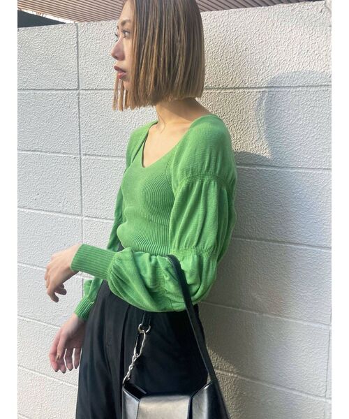 EMODA（エモダ）の「シャーリングボレロセットニット（ニット/セーター・レディース・ブラック/グレー/グリーン・FREE）」の4枚目の写真