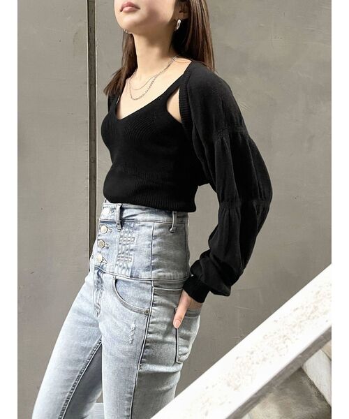 EMODA（エモダ）の「シャーリングボレロセットニット（ニット/セーター・レディース・ブラック/グレー/グリーン・FREE）」の8枚目の写真