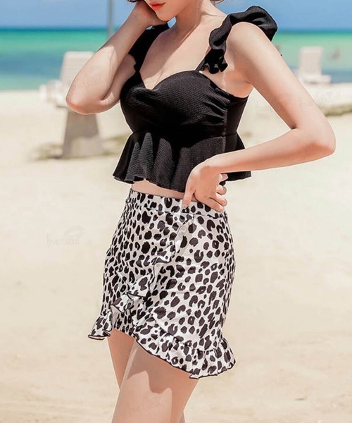 Dalfwin（ダールフィン）の「2022 S/S 春夏 水着レディース ビスチェフリルブラビキニ×ラップ風スカート タンキニセット（水着・レディース・ブラック系その他/ブラック系その他2/ホワイト・MEDIUM/LARGE/SMALL）」の21枚目の写真