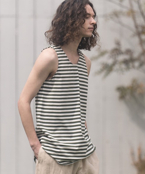 CAMBIO（カンビオ）の「mta479-Long Length Border Tank top タンクトップ（タンクトップ・メンズ・ホワイト系その他/ベージュ系その他/ホワイト×ブラック・L/S/M）」の3枚目の写真