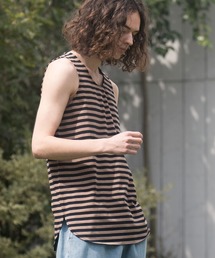 mta479-Long Length Border Tank top タンクトップ