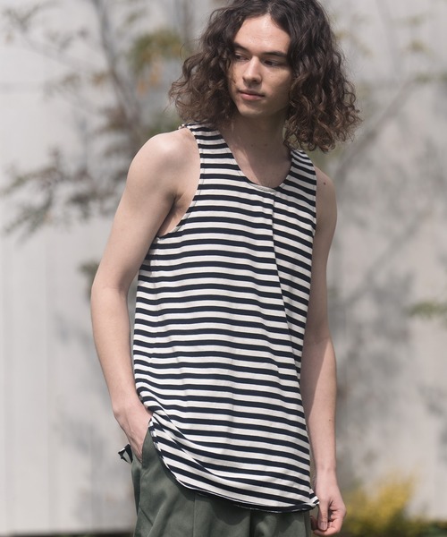 CAMBIO（カンビオ）の「mta479-Long Length Border Tank top タンクトップ（タンクトップ・メンズ・ホワイト系その他/ベージュ系その他/ホワイト×ブラック・L/S/M）」の4枚目の写真