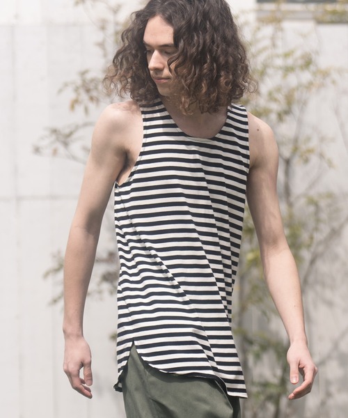 CAMBIO（カンビオ）の「mta479-Long Length Border Tank top タンクトップ（タンクトップ・メンズ・ホワイト系その他/ベージュ系その他/ホワイト×ブラック・L/S/M）」の5枚目の写真