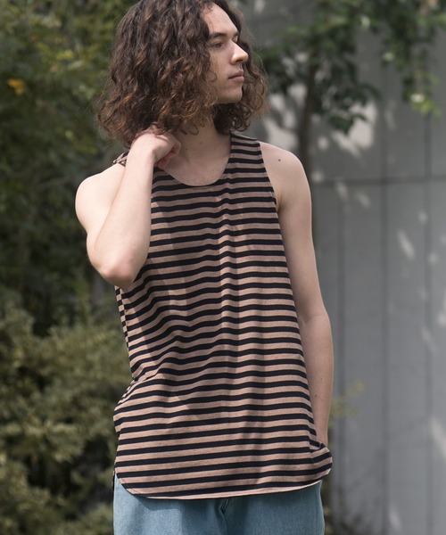 CAMBIO（カンビオ）の「mta479-Long Length Border Tank top タンクトップ（タンクトップ・メンズ・ホワイト系その他/ベージュ系その他/ホワイト×ブラック・L/S/M）」の8枚目の写真
