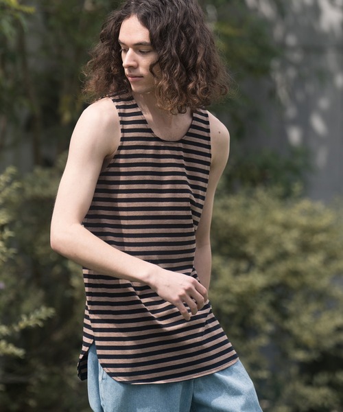 CAMBIO（カンビオ）の「mta479-Long Length Border Tank top タンクトップ（タンクトップ・メンズ・ホワイト系その他/ベージュ系その他/ホワイト×ブラック・L/S/M）」の9枚目の写真