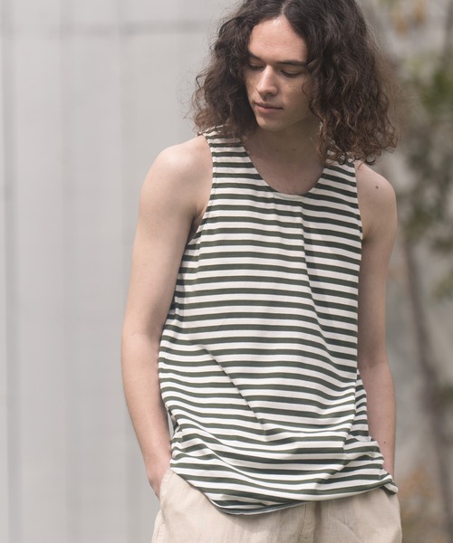 CAMBIO（カンビオ）の「mta479-Long Length Border Tank top タンクトップ（タンクトップ・メンズ・ホワイト系その他/ベージュ系その他/ホワイト×ブラック・L/S/M）」の13枚目の写真