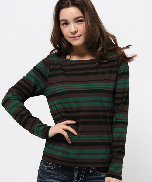 OUTLET(アウトレット)の「【WHO'S WHO gallery】ボーダーボートネック(Tシャツ/カットソー・レディース・カーキ/ブラウン/レッド・FREE)」の2枚目の写真