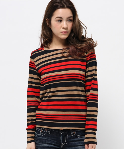 OUTLET(アウトレット)の「【WHO'S WHO gallery】ボーダーボートネック(Tシャツ/カットソー・レディース・カーキ/ブラウン/レッド・FREE)」の3枚目の写真