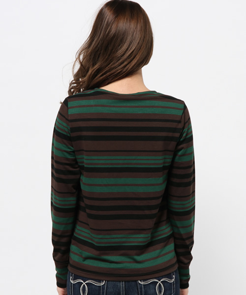 OUTLET(アウトレット)の「【WHO'S WHO gallery】ボーダーボートネック(Tシャツ/カットソー・レディース・カーキ/ブラウン/レッド・FREE)」の6枚目の写真