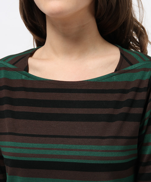 OUTLET(アウトレット)の「【WHO'S WHO gallery】ボーダーボートネック(Tシャツ/カットソー・レディース・カーキ/ブラウン/レッド・FREE)」の7枚目の写真