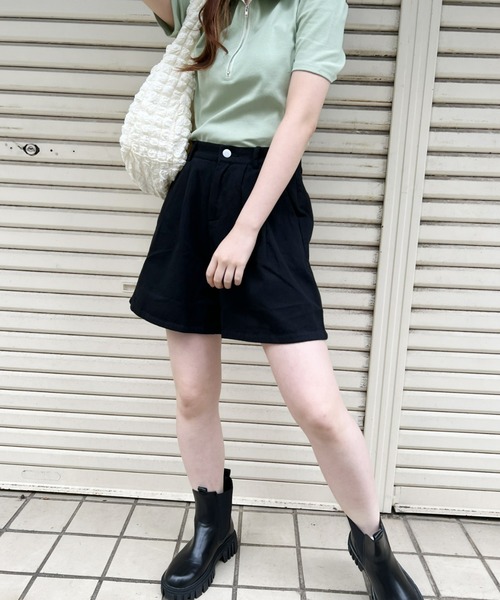 CLEA(クレア)の「ハイウエストカラータックデニムショートパンツ(デニムパンツ・レディース・パープル/ブラック/グリーン/ホワイト/ピンク/イエロー・FREE)」の18枚目の写真