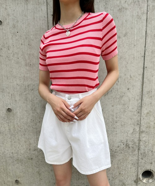 CLEA(クレア)の「ハイウエストカラータックデニムショートパンツ(デニムパンツ・レディース・パープル/ブラック/グリーン/ホワイト/ピンク/イエロー・FREE)」の12枚目の写真