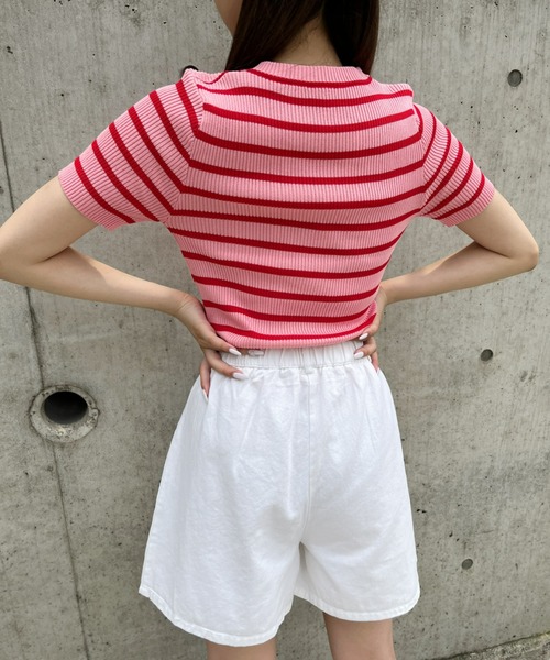 CLEA(クレア)の「ハイウエストカラータックデニムショートパンツ(デニムパンツ・レディース・パープル/ブラック/グリーン/ホワイト/ピンク/イエロー・FREE)」の13枚目の写真
