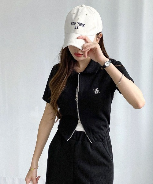 A'GEM/9 × .kom『muah muah/ムーアムーア』SLIM FIT KNIT ZIPUP