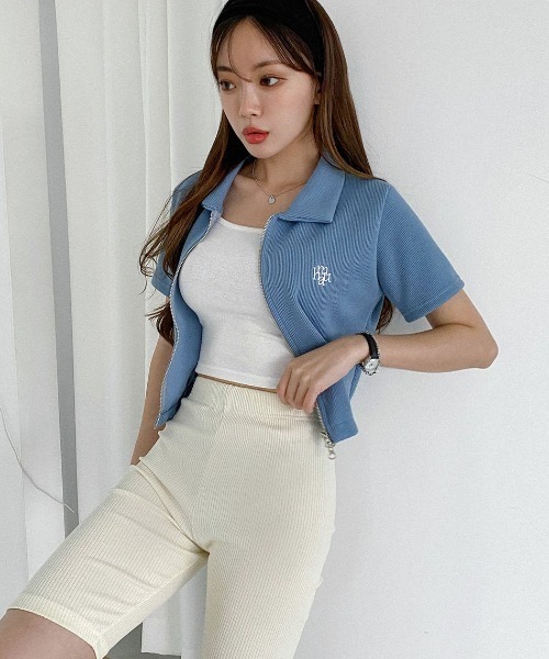 A'GEM/9 × .kom『muah muah/ムーアムーア』SLIM FIT KNIT ZIPUP HALF CARDIGAN/スリムフィット ニットジップアップ ハーフ カーディガン（カーディガン/ボレロ）｜muahmuah（ムーアムーア）