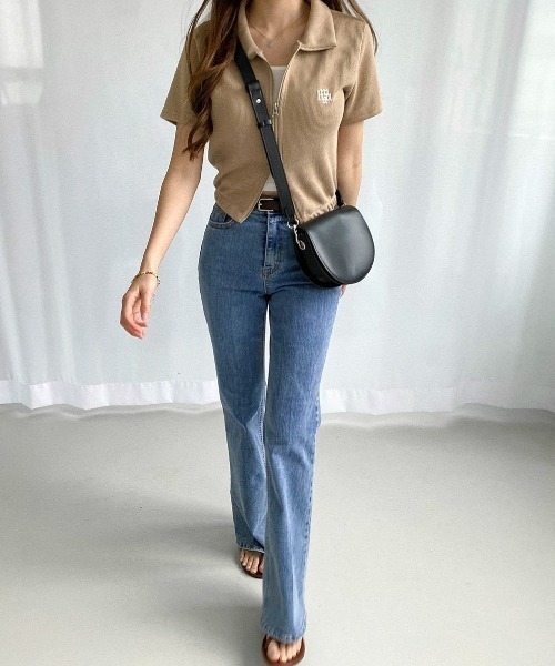 A'GEM/9 × .kom『muah muah/ムーアムーア』SLIM FIT KNIT ZIPUP HALF CARDIGAN/スリムフィット ニットジップアップ ハーフ カーディガン（カーディガン/ボレロ）｜muahmuah（ムーアムーア）