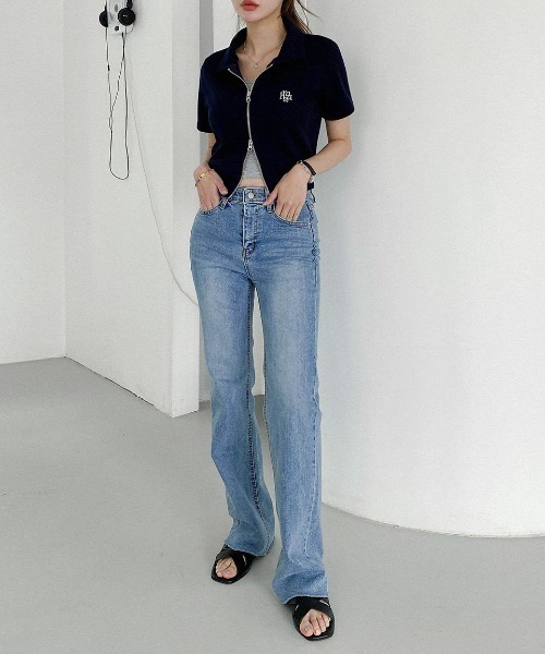 A'GEM/9 × .kom『muah muah/ムーアムーア』SLIM FIT KNIT ZIPUP HALF CARDIGAN/スリムフィット ニットジップアップ ハーフ カーディガン（カーディガン/ボレロ）｜muahmuah（ムーアムーア）