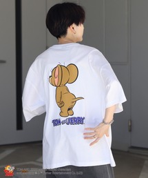 【TOM&JERRY / トムとジェリー】 ワンポイント刺繍 / バックプリント / ヴィンテージライクフロントプリント ビッグシルエット 半袖Tシャツ カットソー ユニセックス