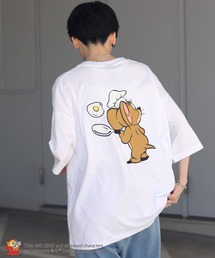 【TOM&JERRY / トムとジェリー】 ワンポイント刺繍 / バックプリント / ヴィンテージライクフロントプリント ビッグシルエット 半袖Tシャツ カットソー ユニセックス