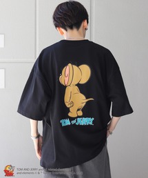 【TOM&JERRY / トムとジェリー】 ワンポイント刺繍 / バックプリント / ヴィンテージライクフロントプリント ビッグシルエット 半袖Tシャツ カットソー ユニセックス