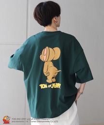 【TOM&JERRY / トムとジェリー】 ワンポイント刺繍 / バックプリント / ヴィンテージライクフロントプリント ビッグシルエット 半袖Tシャツ カットソー ユニセックス