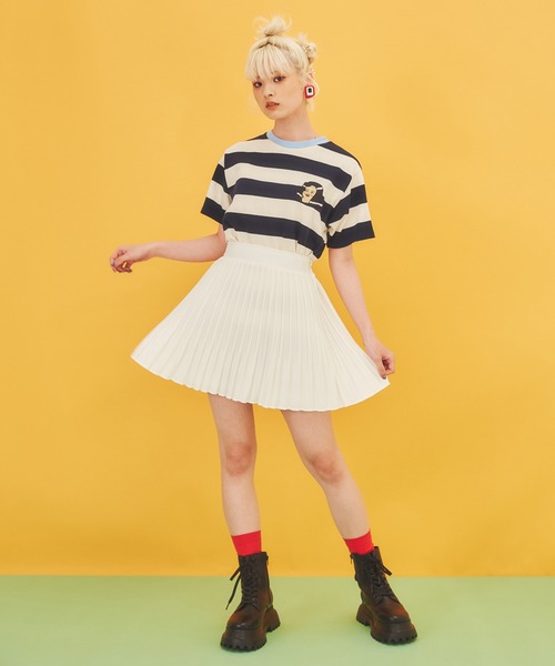 PUNYUS（プニュズ）の「FUGUボーダーTシャツ（Tシャツ/カットソー・レディース・オレンジ/ブルー/オフホワイト/グリーン/ブラック/レッド/ピンク・2/3/1/4）」の15枚目の写真