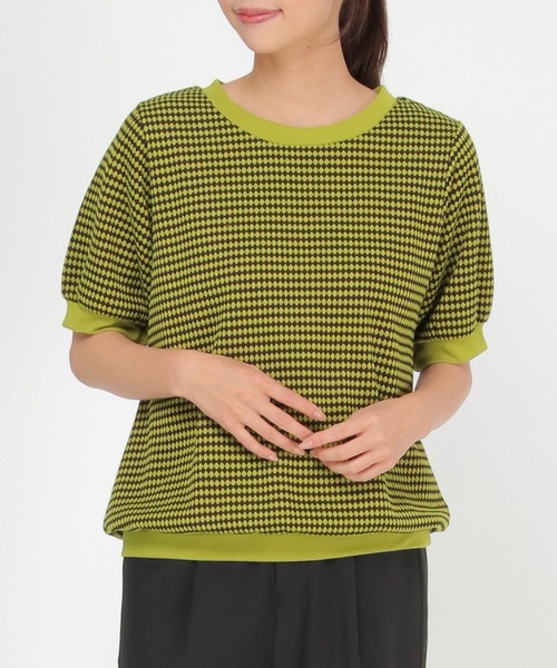 ikka(イッカ)の「ハニカム柄ジャガードカットソー(Tシャツ/カットソー・レディース・ブラック/ブラウン/ライトグリーン・M/L)」の1枚目の写真